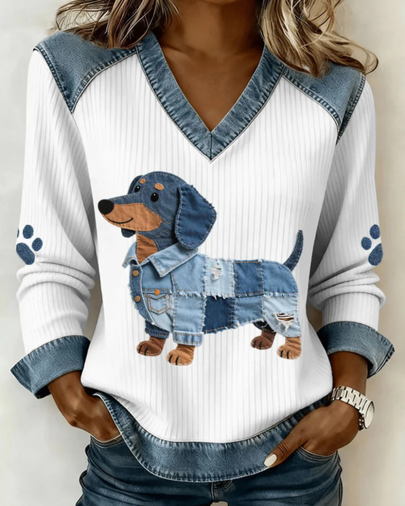 Wit en blauw met denim hond 4 / 5XL