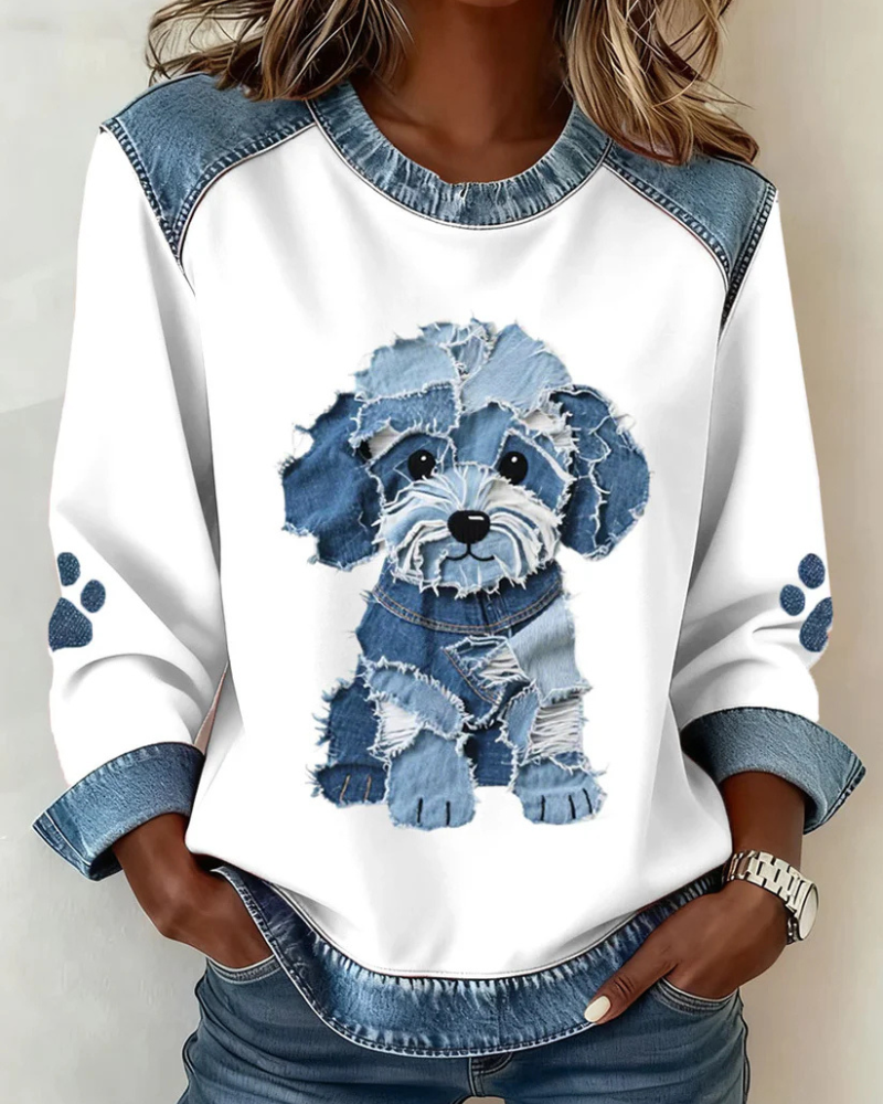 Wit en blauw met denim hond 3 / 5XL