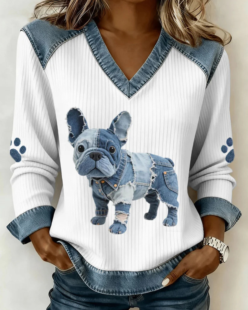 Wit en blauw met denim hond 2 / 5XL