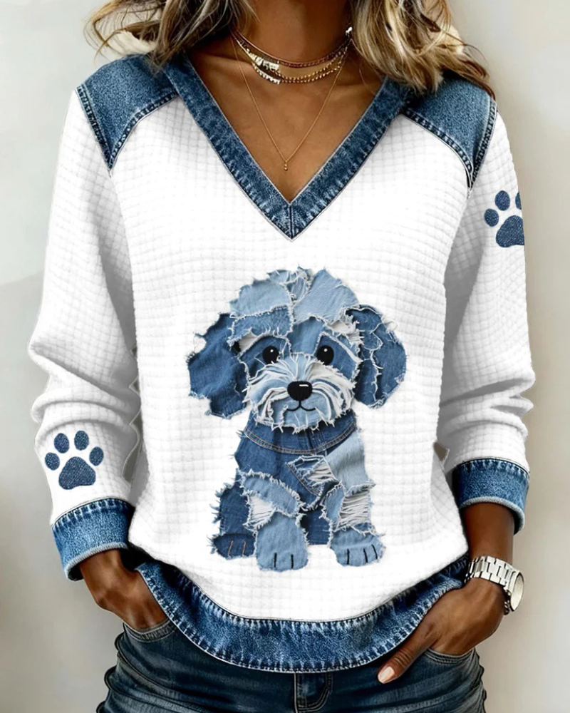 Wit en blauw met denim hond 1 / 5XL