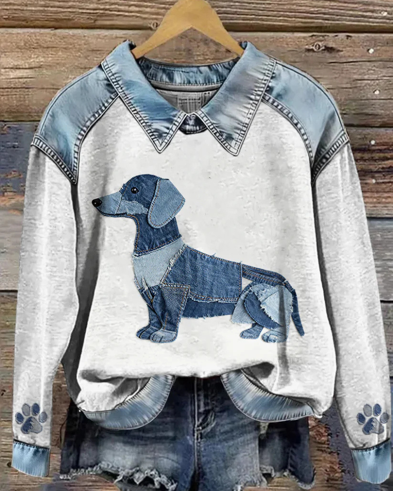 Wit en blauw met denim hond 5 / 5XL